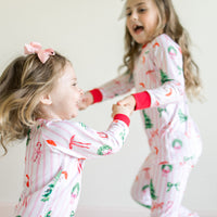 Pink Stripe Santa Pajamas - Personalized Girls Holiday Sleepwear with Cozy Striped Fabric