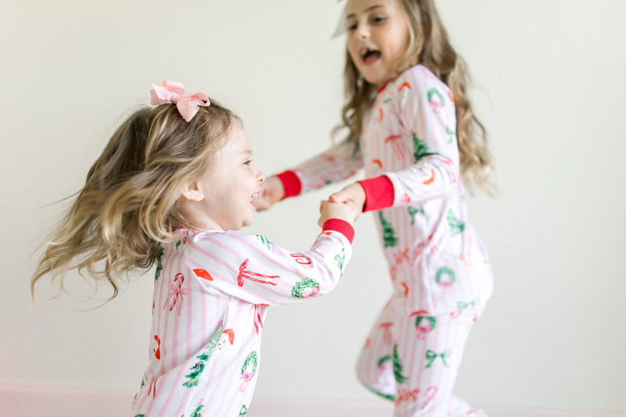 Pink Stripe Santa Pajamas - Personalized Girls Holiday Sleepwear with Cozy Striped Fabric