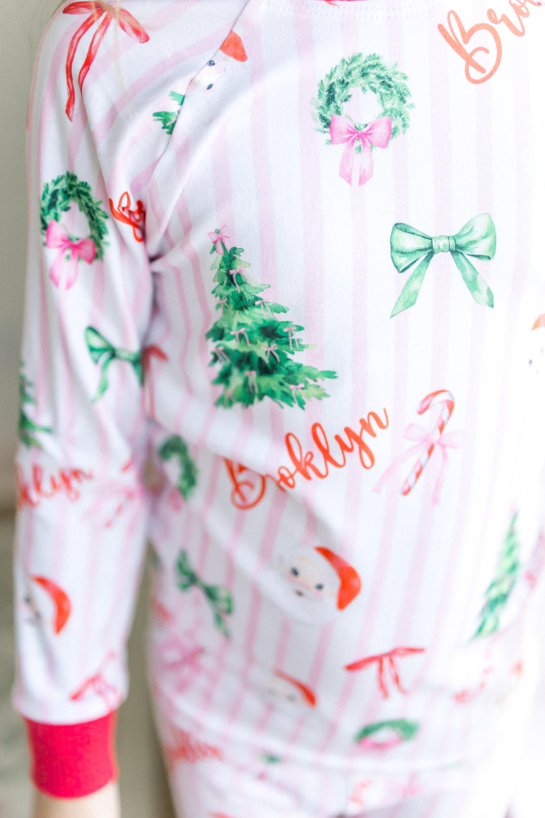 Pink Stripe Santa Pajamas - Personalized Girls Holiday Sleepwear with Cozy Striped Fabric