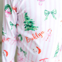 Pink Stripe Santa Pajamas - Personalized Girls Holiday Sleepwear with Cozy Striped Fabric