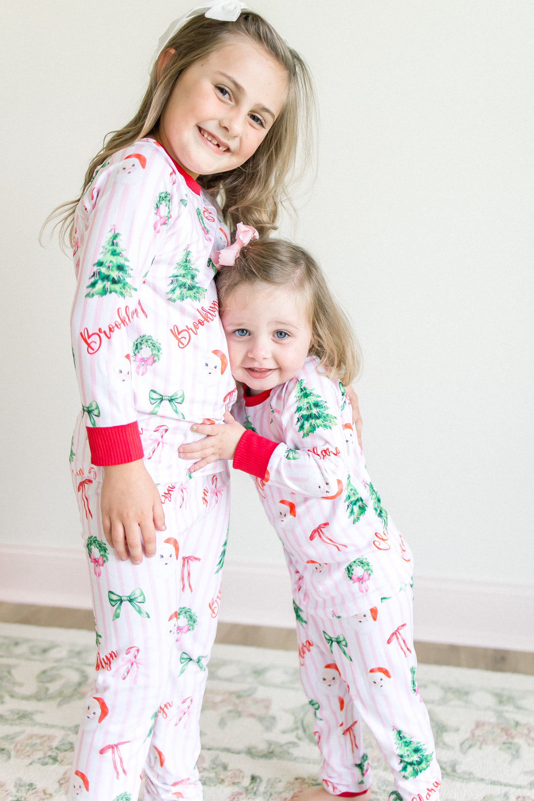 Pink Stripe Santa Pajamas - Personalized Girls Holiday Sleepwear with Cozy Striped Fabric