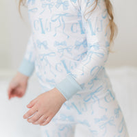 Monogrammed Blue Bows Pajamas for Girls, Soft & Cozy (3 months to kids 14)