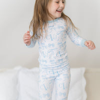 Monogrammed Blue Bows Pajamas for Girls, Soft & Cozy (3 months to kids 14)
