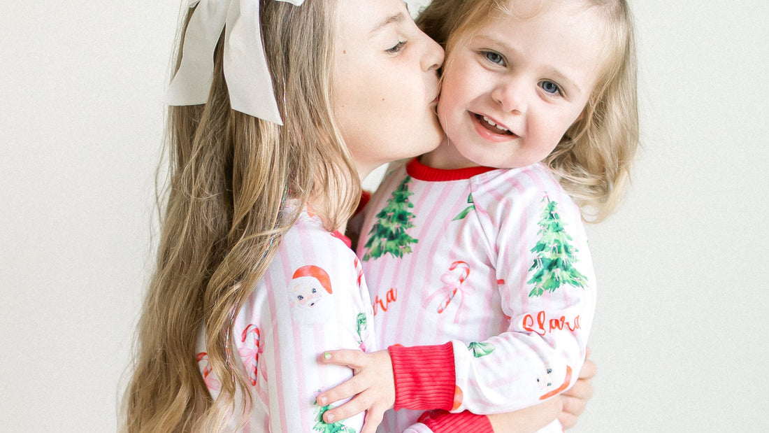 Pink Stripe Santa Pajamas - Personalized Girls Holiday Sleepwear with Cozy Striped Fabric