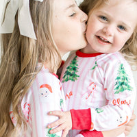 Pink Stripe Santa Pajamas - Personalized Girls Holiday Sleepwear with Cozy Striped Fabric