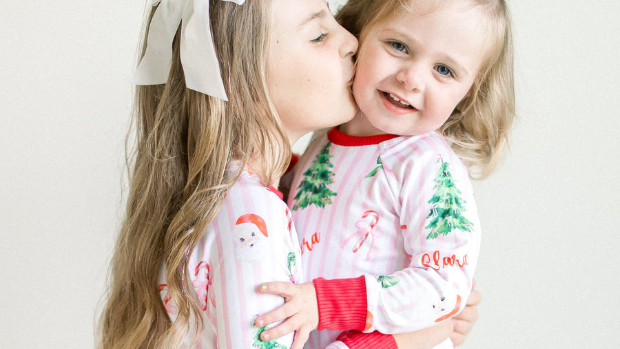 Pink Stripe Santa Pajamas - Personalized Girls Holiday Sleepwear with Cozy Striped Fabric