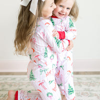 Pink Stripe Santa Pajamas - Personalized Girls Holiday Sleepwear with Cozy Striped Fabric