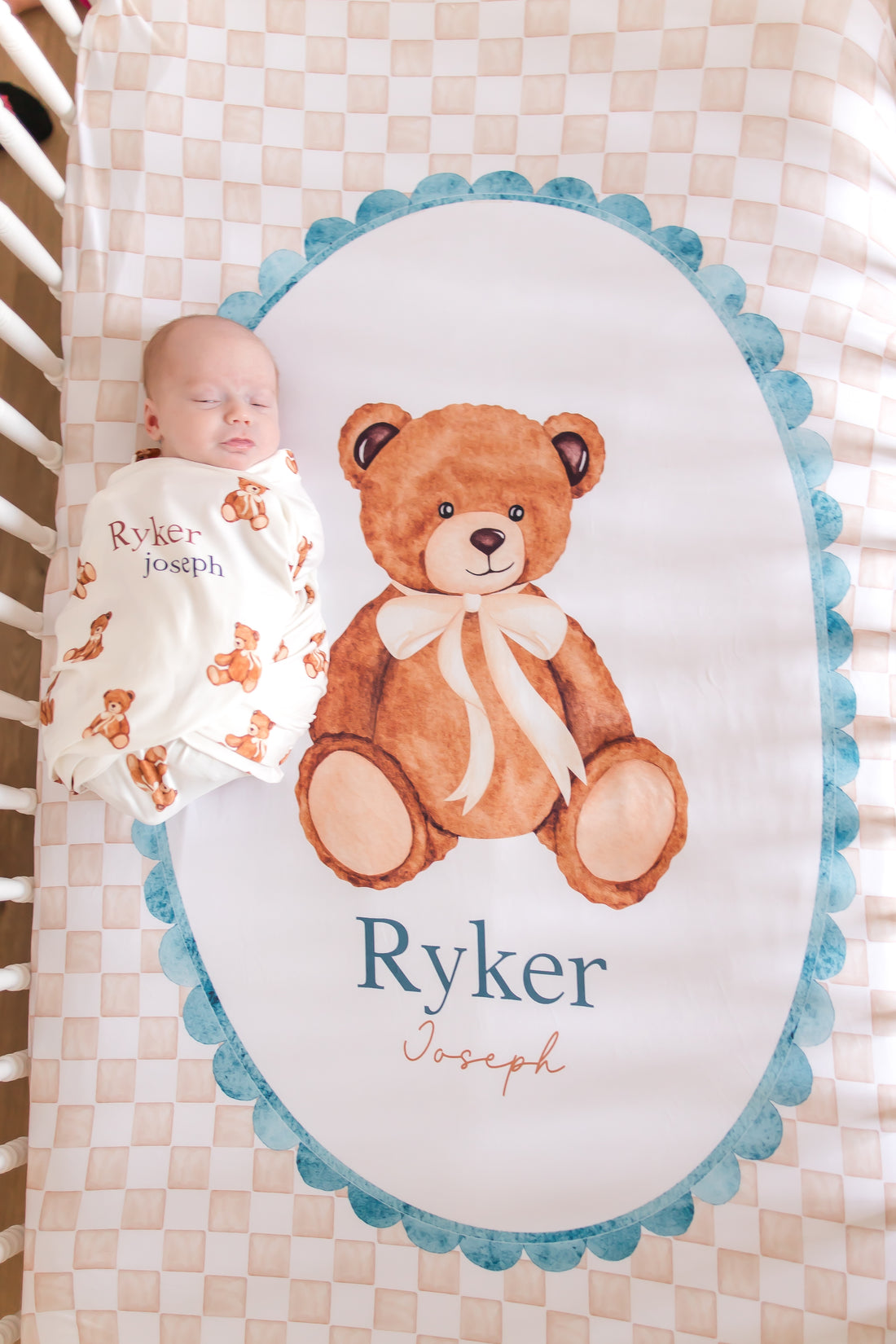 Vintage Teddy Bear Crib Sheet - Personalized Soft Knit Baby Bedding