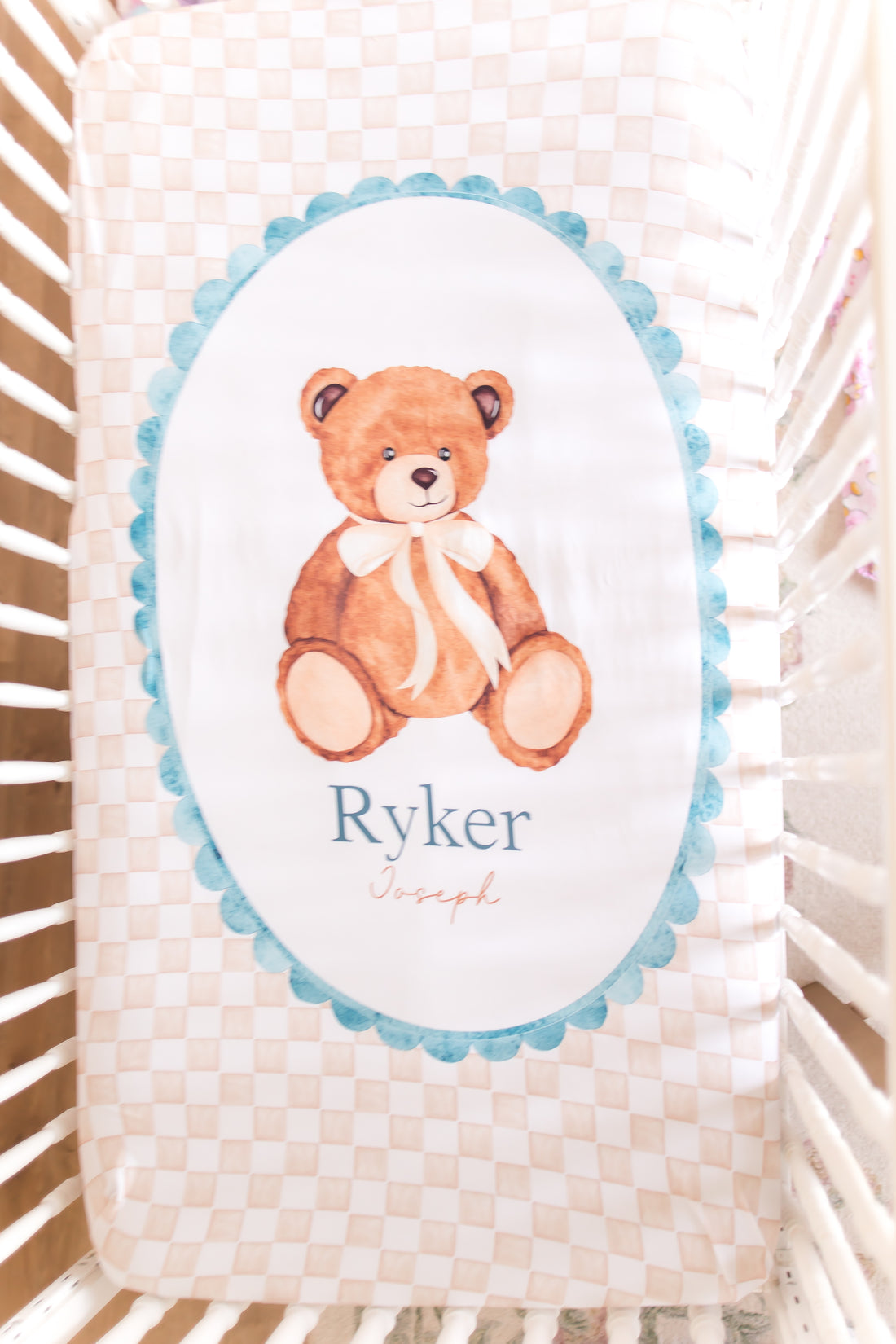 Vintage Teddy Bear Crib Sheet - Personalized Soft Knit Baby Bedding