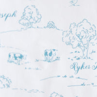Farmhouse Toile Personalized Baby Boy Keepsake Blanket -Blue or Green Farm Nursery Gift