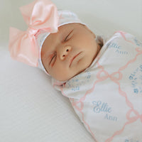 Pink Heirloom Bows Stretchy Swaddle Blanket