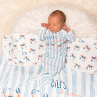 Crabby Cutie Swaddle Blanket with Name – 1 or 2 Layer