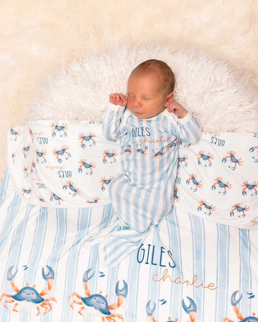 Crabby Cutie Swaddle Blanket with Name – 1 or 2 Layer