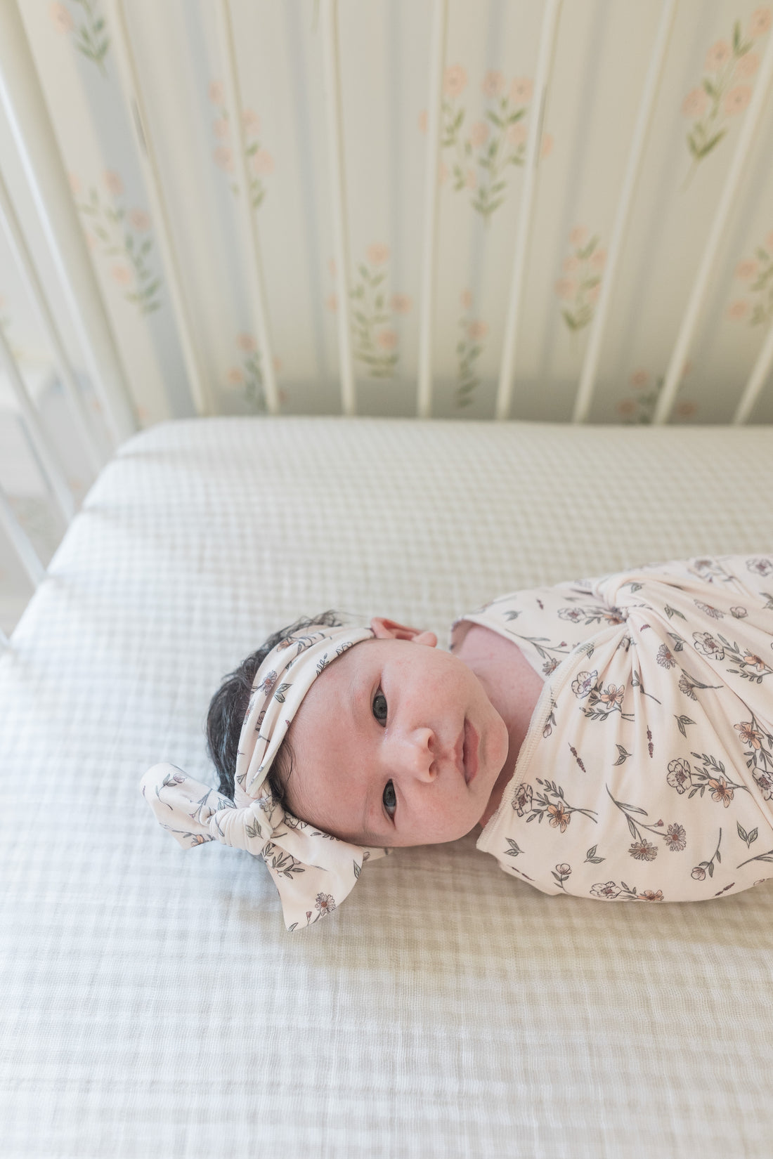 Personalized Baby Blanket - Floral Baby Receiving Blanket with Satin Trim | Boho Nursery Decor