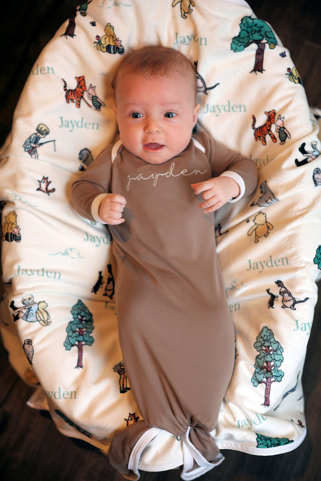 Embroidered Light Brown Knotted Baby Gown