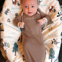 Embroidered Light Brown Knotted Baby Gown