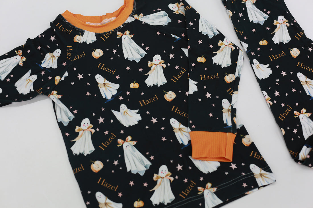 Halloween Pajamas Girls - Personalized Pumpkin Print PJs With Pink Bows (Copy)