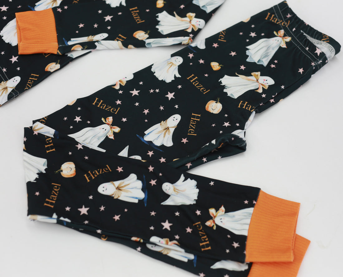 Halloween Pajamas Girls - Personalized Pumpkin Print PJs With Pink Bows (Copy)