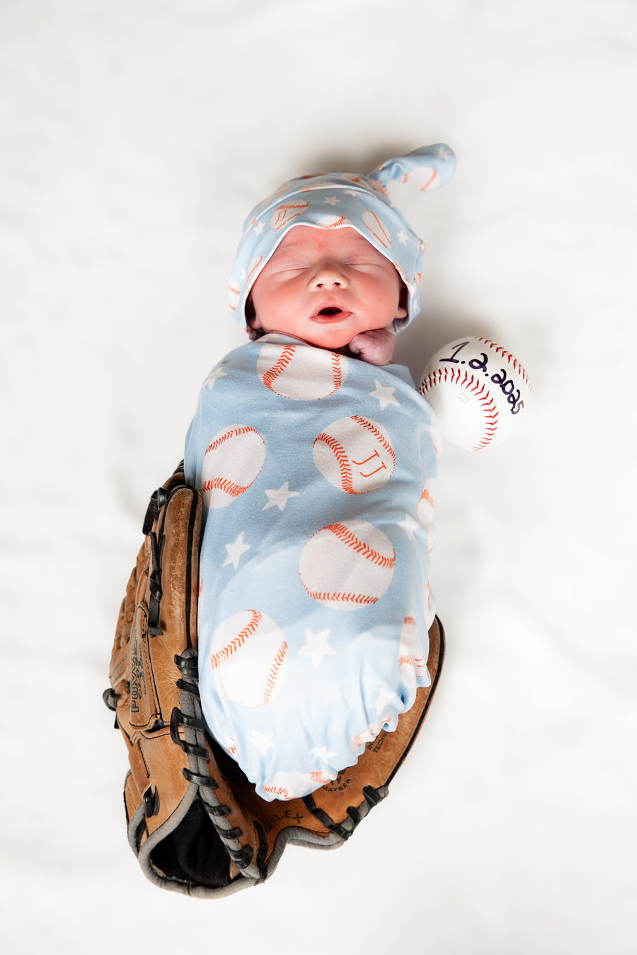 Little Slugger Stretchy Swaddle - Personalized Baby Boy Baseball Blanket