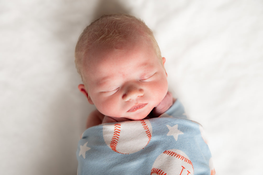 Little Slugger Stretchy Swaddle - Personalized Baby Boy Baseball Blanket