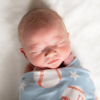 Little Slugger Stretchy Swaddle - Personalized Baby Boy Baseball Blanket