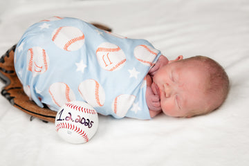 Little Slugger Stretchy Swaddle - Personalized Baby Boy Baseball Blanket