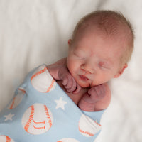 Little Slugger Stretchy Swaddle - Personalized Baby Boy Baseball Blanket