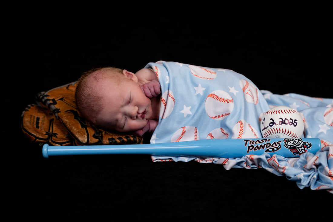 Little Slugger Stretchy Swaddle - Personalized Baby Boy Baseball Blanket