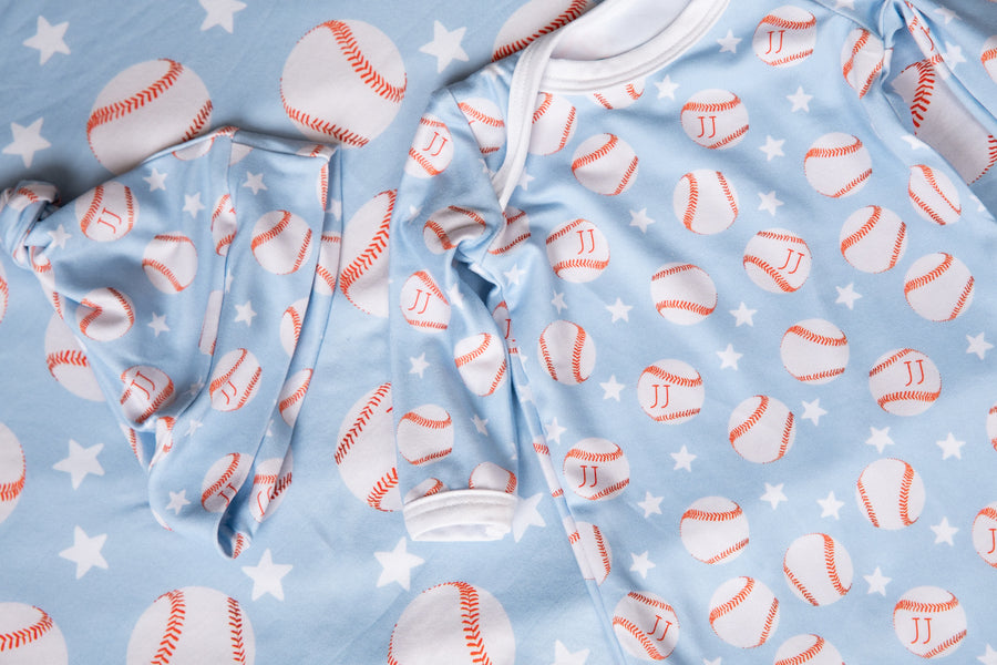 Little Slugger Baseball Print Personalized Baby Gown