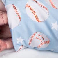 Little Slugger Stretchy Swaddle - Personalized Baby Boy Baseball Blanket