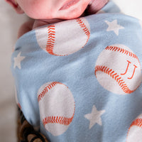 Little Slugger Stretchy Swaddle - Personalized Baby Boy Baseball Blanket