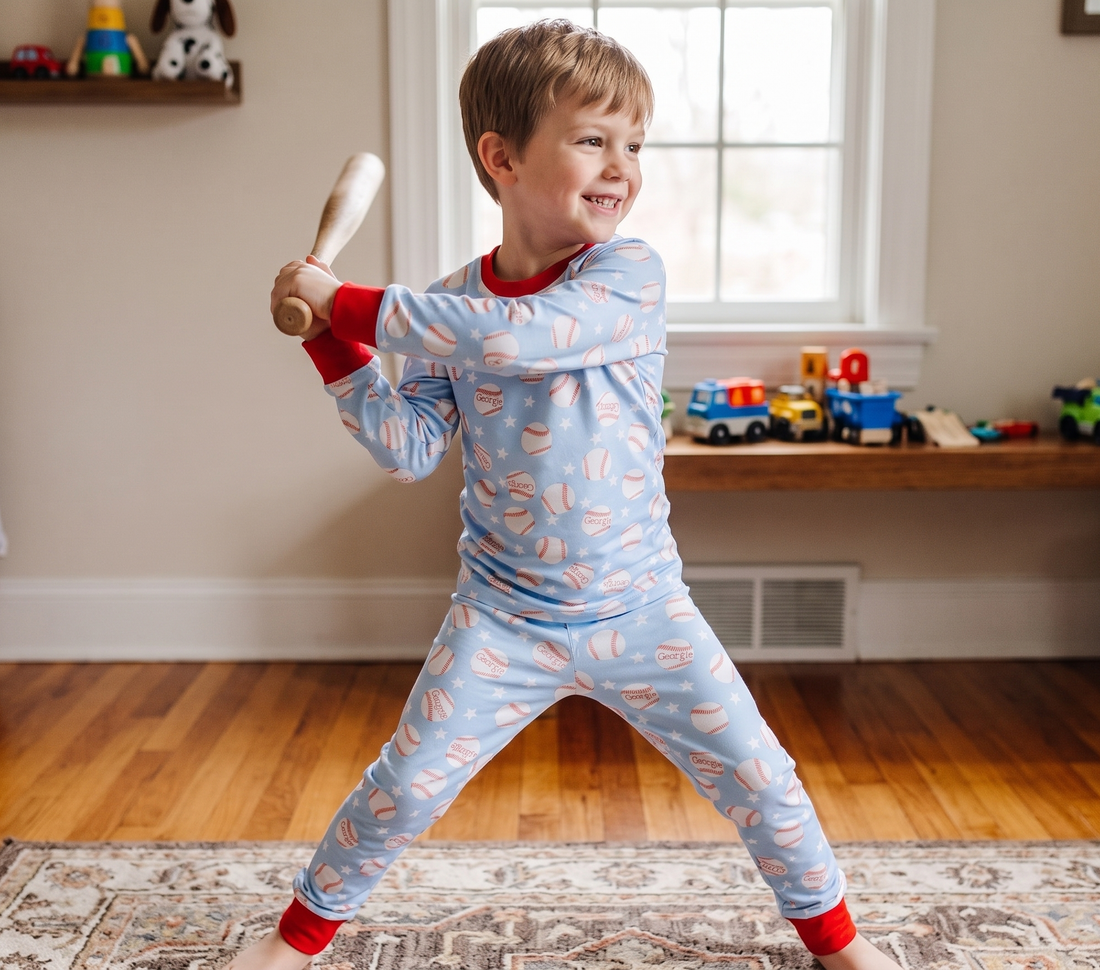 Personalized Baseball Pajamas – Soft Stretch Fabric Kids Sleepwear by AGreatBaby