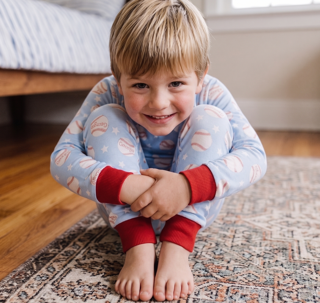 Personalized Baseball Pajamas – Soft Stretch Fabric Kids Sleepwear by AGreatBaby