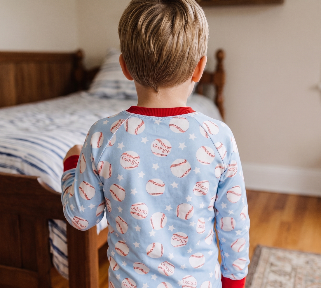 Personalized Baseball Pajamas – Soft Stretch Fabric Kids Sleepwear by AGreatBaby