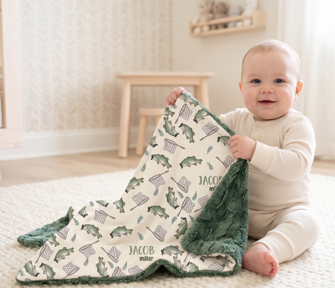 Personalized Baby Blanket – Bass Fisherman Minky Baby Fishing Blanket, Plush & Cozy