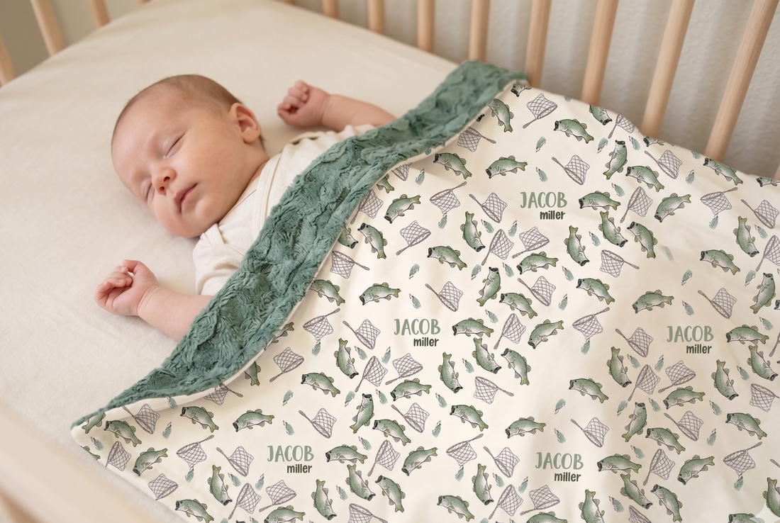 Personalized Baby Blanket – Bass Fisherman Minky Baby Fishing Blanket, Plush & Cozy