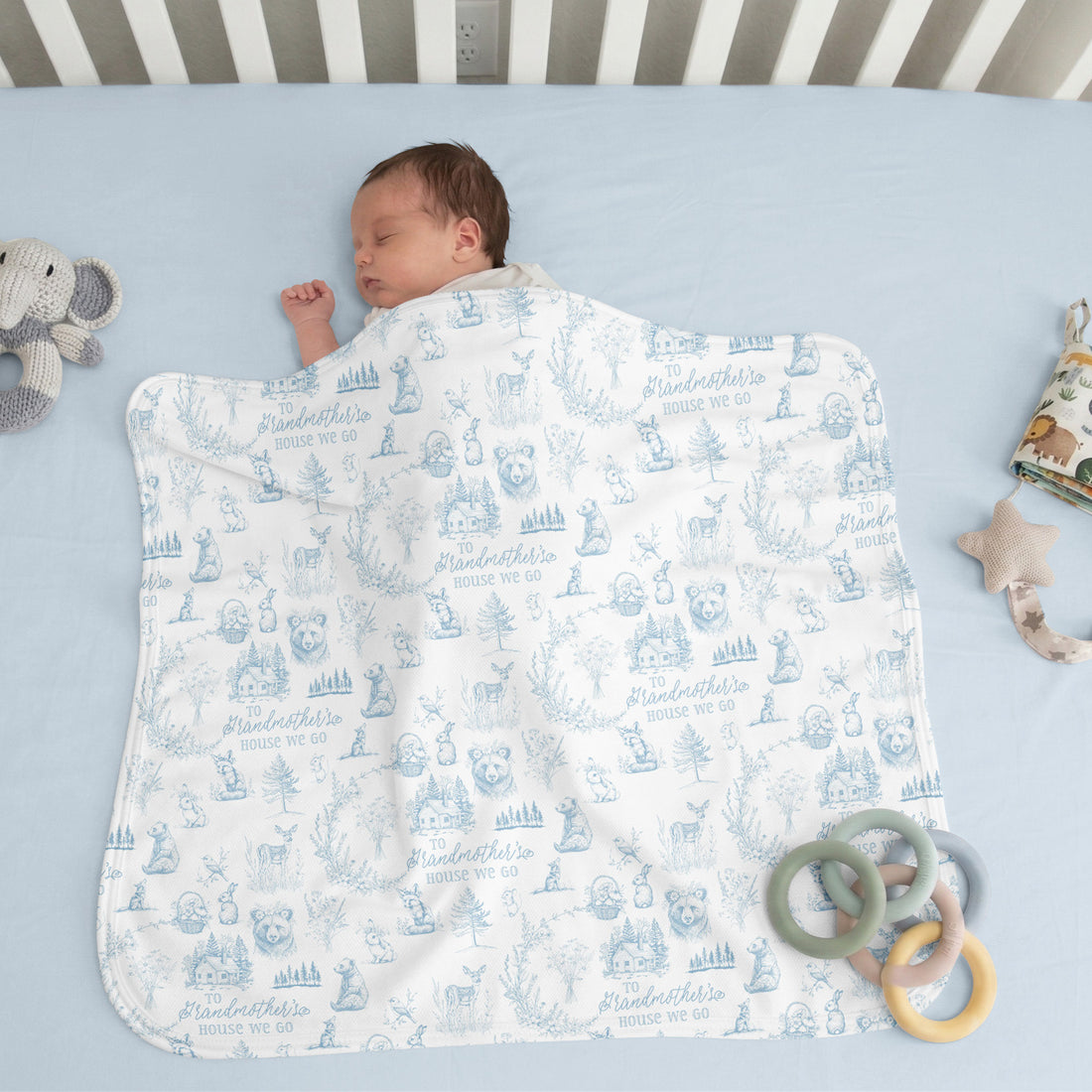 To Grandmother’s House We Go Personalized Keepsake Baby Blanket, Satin Bound Woodland Blankie for Grandbabies