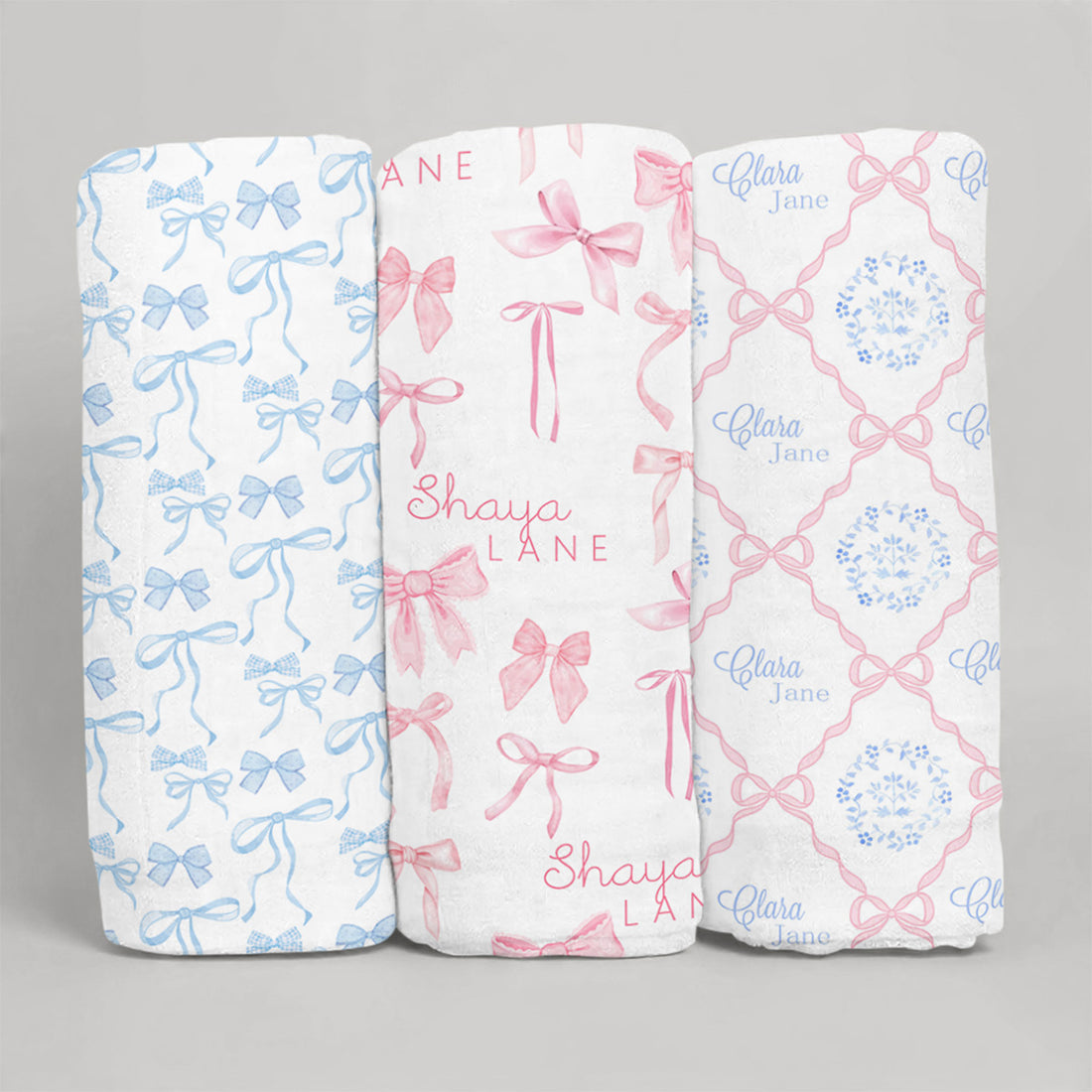 Baby Swaddle Blankets - Newborn Swaddle Set | Stretchy Baby Wrap Trio with Heirloom Bows