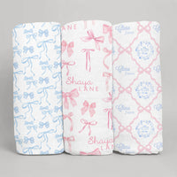 Baby Swaddle Blankets - Newborn Swaddle Set | Stretchy Baby Wrap Trio with Heirloom Bows