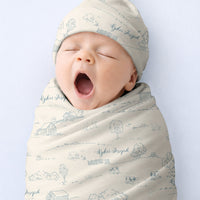 Farmhouse Toile Personalized Baby Boy Keepsake Blanket -Blue or Green Farm Nursery Gift