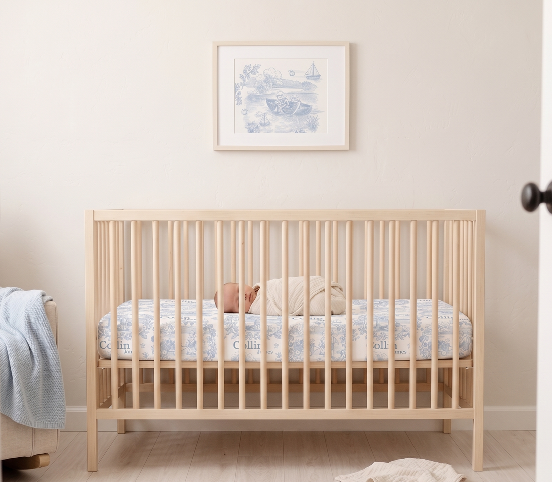 Childhood Memories Toile Crib Sheet In Pink Or Blue Print