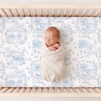 Childhood Memories Toile Crib Sheet In Pink Or Blue Print