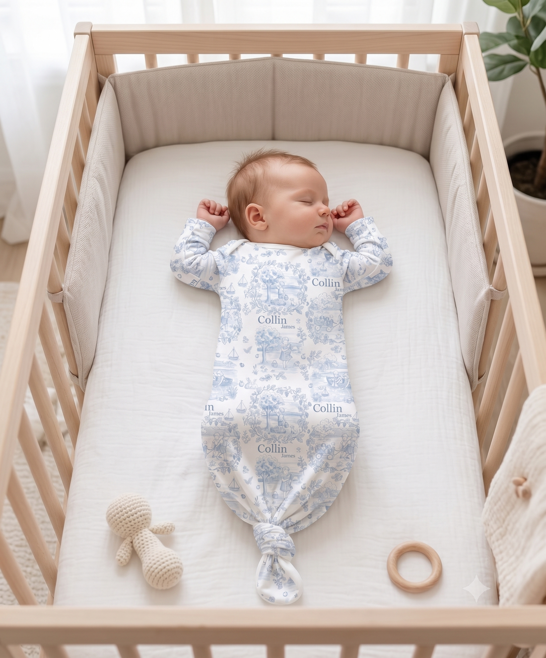 Childhood Memories Toile Baby Gown In Pink Or Blue