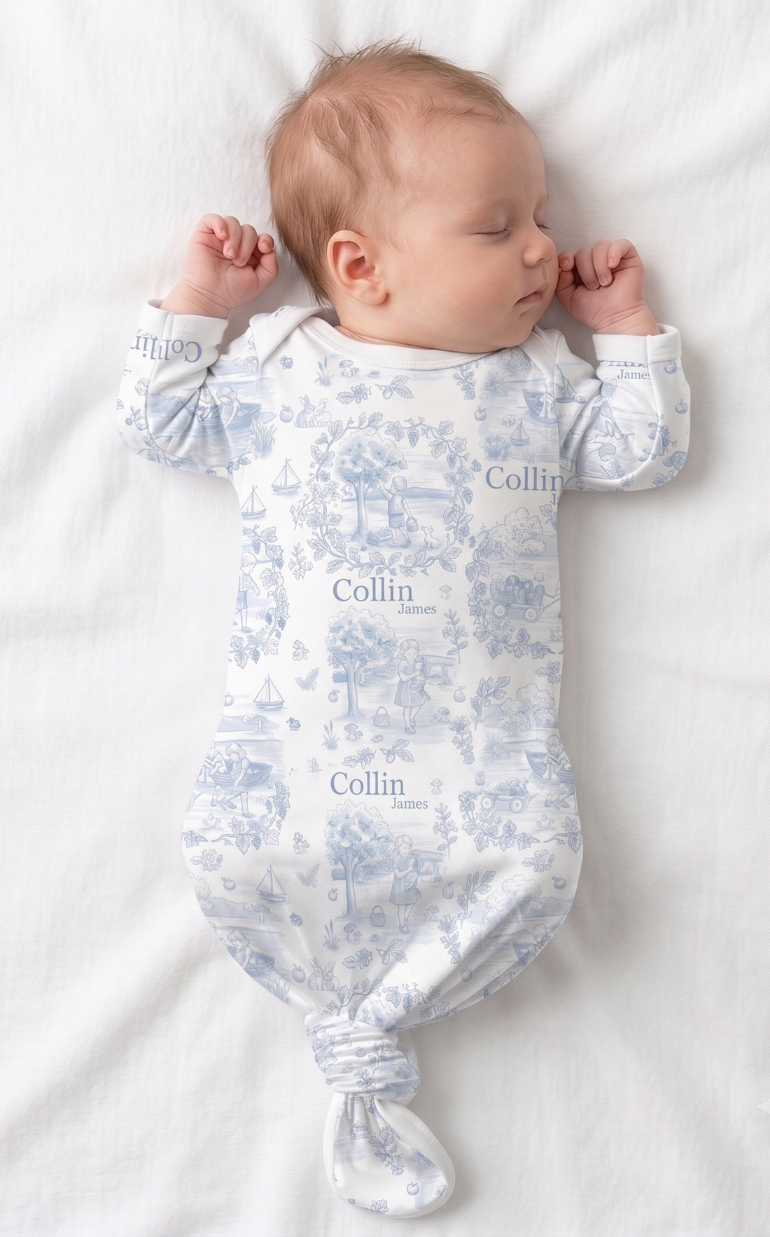 Childhood Memories Toile Baby Gown In Pink Or Blue