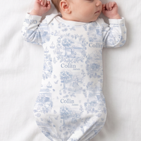 Childhood Memories Toile Baby Gown In Pink Or Blue