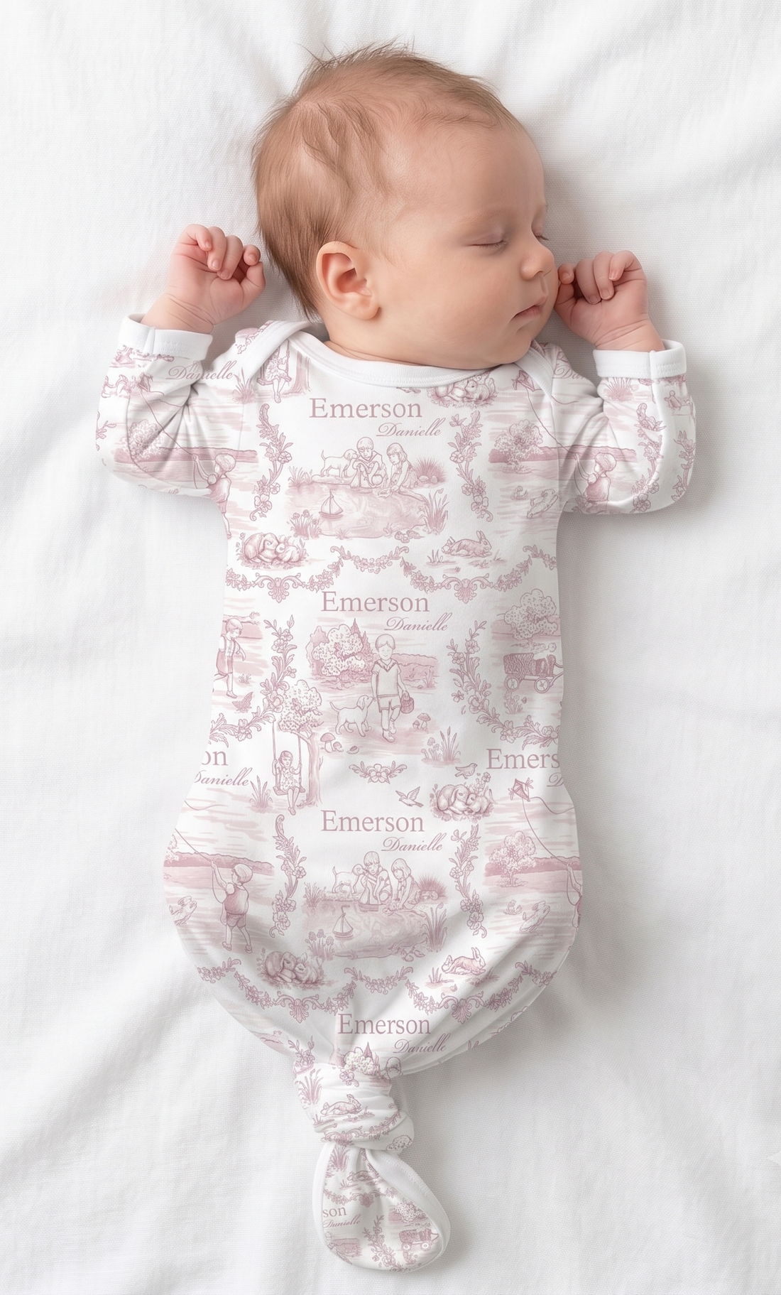 Childhood Memories Toile Baby Gown In Pink Or Blue