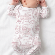 Childhood Memories Toile Baby Gown In Pink Or Blue