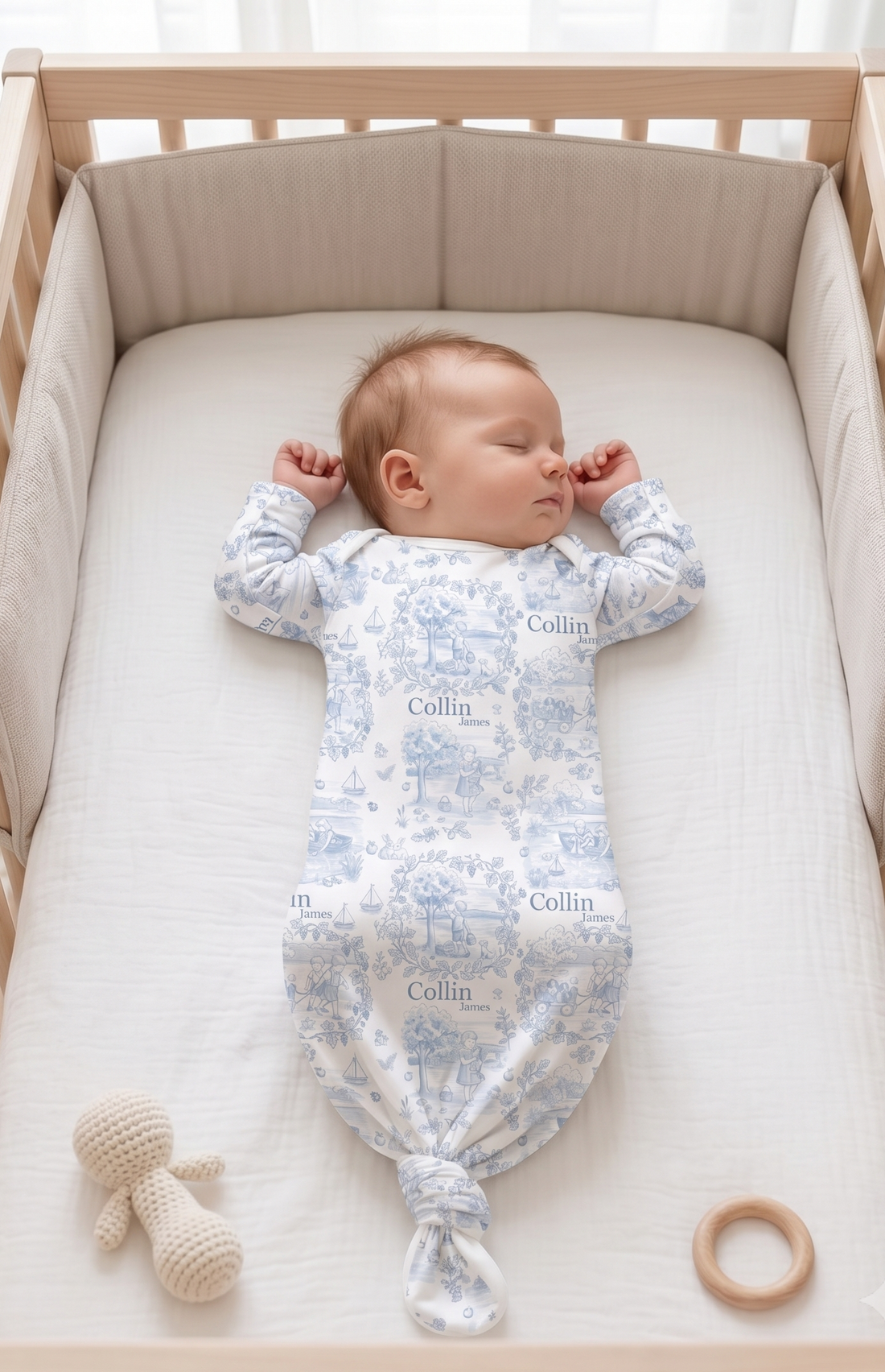 Childhood Memories Toile Baby Gown In Pink Or Blue