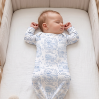 Childhood Memories Toile Baby Gown In Pink Or Blue