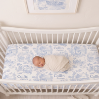 Childhood Memories Toile Crib Sheet In Pink Or Blue Print